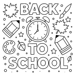 Fototapeta premium Back to School Illustration – Black and White Clipart with Clock and School Supplies