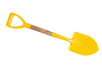 Yellow garden shovel on white background, isolate.