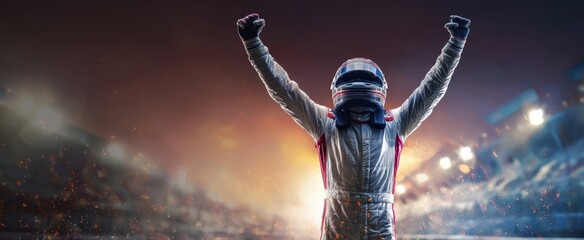 The victorious race car driver celebrates a triumphant milestone at the racetrack.
