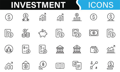 Collection of Financial and Investment Icons for Planning and Growth