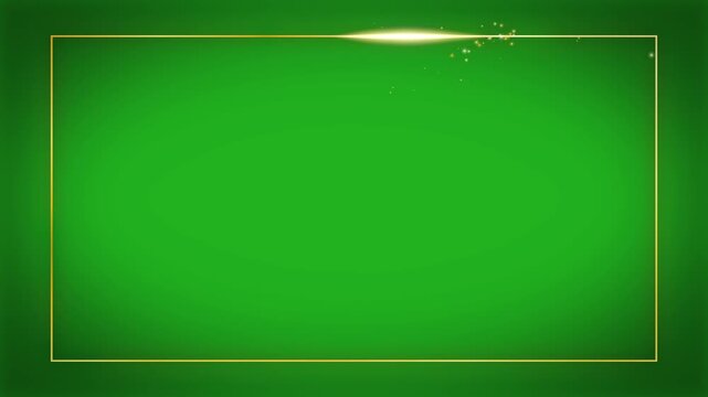 Gold colored frame with sparkling on the border on green screen