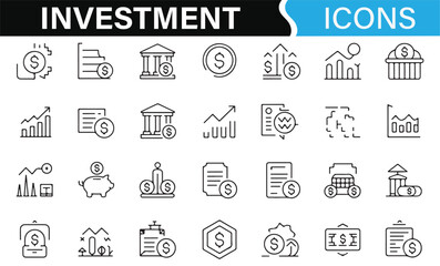 Financial Investment Icons for Business Strategy, Market, and Wealth