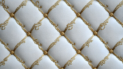 Fototapeta premium Elegant White Upholstery with Intricate Gold Embroidery and Tufting for Luxury Design