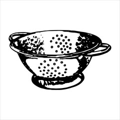 Hand drawn colander illustration. Colander Line icon, Sketch Design, . Logo, Sign, Symbol. Cooking, Kitchen.