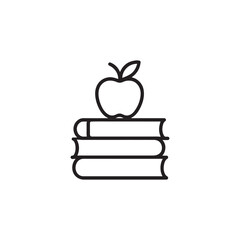 Simple line art icon of an apple on a stack of books
