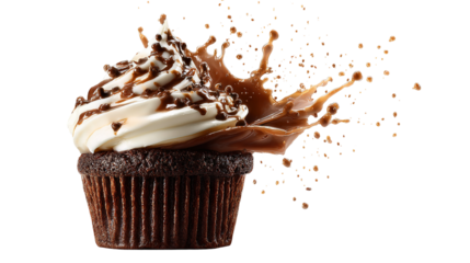 Mafine with chocolate and chocolate glaze. Served with coffee beans and thyme. On a black tile