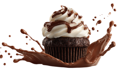 Mafine with chocolate and chocolate glaze. Served with coffee beans and thyme. On a black tile