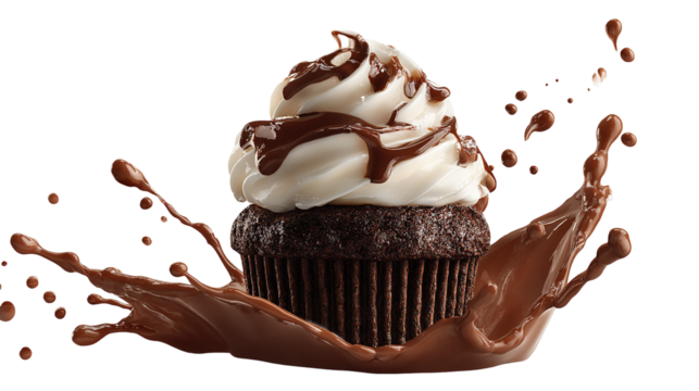 Mafine with chocolate and chocolate glaze. Served with coffee beans and thyme. On a black tile