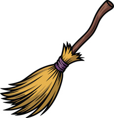 Cartoon Witch Broomstick Vector Illustration for Halloween Decoration and Magical Theme Design