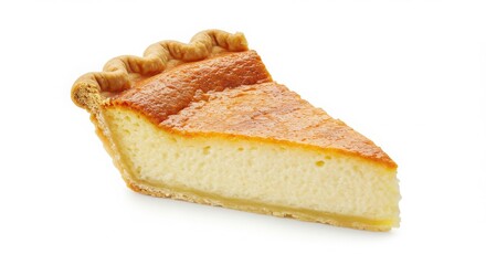 slice of buttermilk chess pie on a white background isolated for dessert photography and culinary presentations