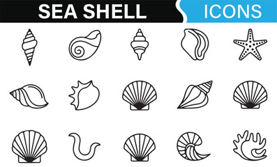 Collection of Shell and Marine Life Icons for Ocean and Beach Designs