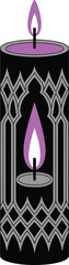 Ornate Candle with Gothic Design and Purple Flame Illuminating Darkness in Vector Illustration
