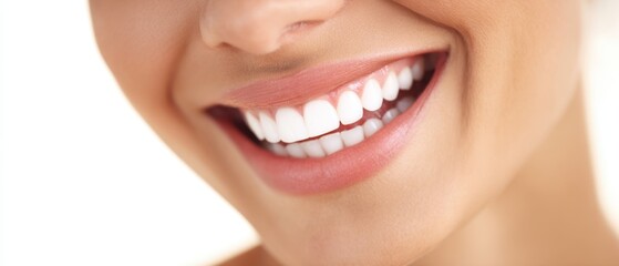 Obraz premium The radiant smile of a confident woman showcasing perfect white teeth.