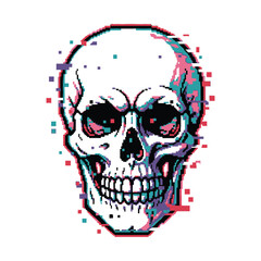 Pixelated Skull with Glitch Art Effect.