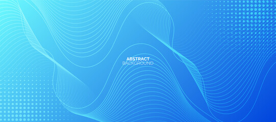 Blue abstract background with glowing wave. Shiny moving lines design element. Modern blue gradient flowing wave lines. Futuristic technology concept.