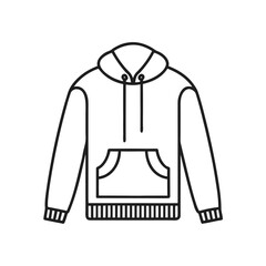 Black outline drawing of a hooded sweatshirt with a front pocket clothing apparel