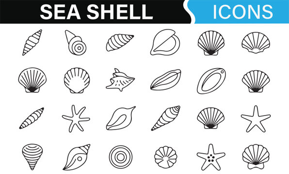 Set of Sea Shell and Starfish Icons for Beach and Marine Themes
