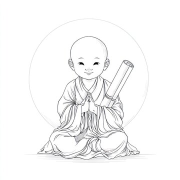 smiling monk holding scroll, sitting clip art preview