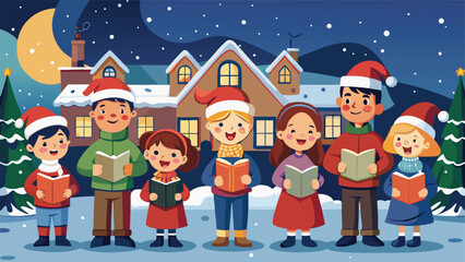 Fototapeta premium Children singing carols in winter wonderland