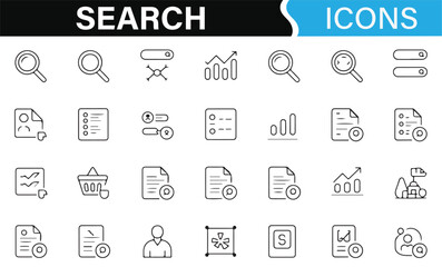 Icons for Searching Documents, Files, and Data with Magnifying Glass
