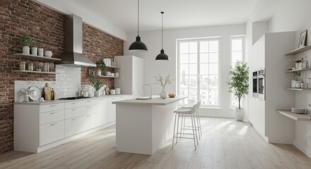 Fototapeta premium Modern kitchen interior with kitchen. Ai generate , Ai generative