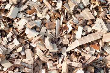 The photo shows a close-up of wood chips