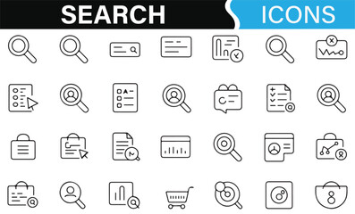 Set of Search Icons Representing Lookup, Investigation, and Discovery