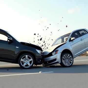 Two Cars Involved in a Front-End Collision on a Road