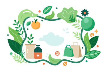 Wavy eco frame with small icon line design