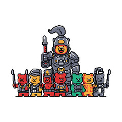 Pixel Art Gummy Bear Army with Knight Leader and Soldiers.