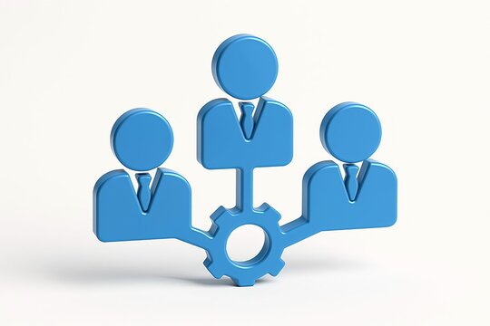 Blue 3d business team connected by gear and hierarchy