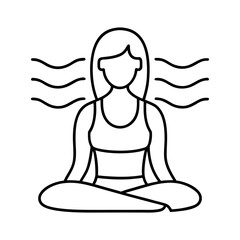 Woman Figure in Breathing Exercise with Breath Wave Visualization for Wellness and Relaxation