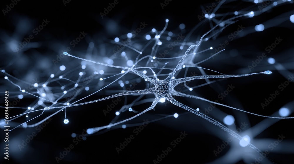 Poster abstract representation of neuron network illustrating light paths symbolizing mental connections in