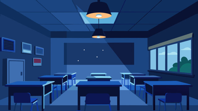 Night Classroom with Soft Ceiling Lights - Powered by Adobe