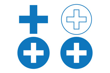 Plus Icons set. Add plus icon. Addition sign. Medical Plus icon
