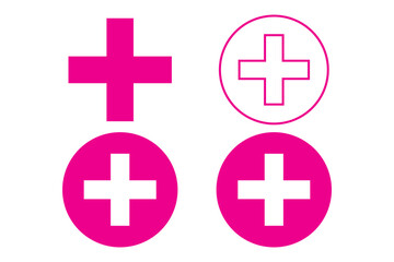 Plus Icons set. Add plus icon. Addition sign. Medical Plus icon