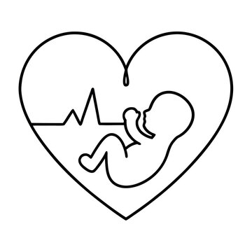 Fetal Heartbeat Design Baby Silhouette Inside Heart Shape for Pregnancy and Maternity Concepts
