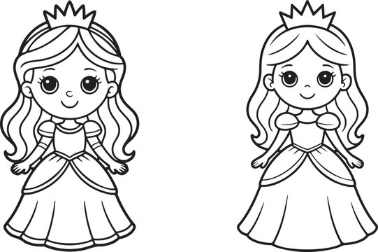 Cute Cartoon Princess Outline Drawings for Kids Coloring Book