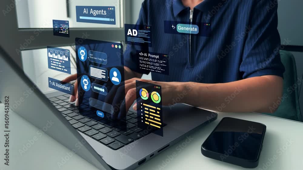 Poster ai agents and assistants. ai content generator. interaction with the ai assistant to solve some task
