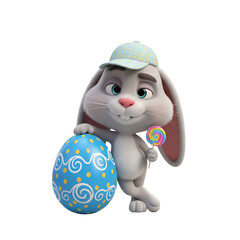 Fototapeta premium easter bunny with big blue egg and candy