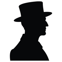 Black silhouette of Victorian gentleman in top hat, side profile of vintage man in formal attire, simple vector illustration - EPS
