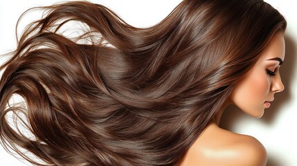 Fototapeta premium Flowing, shiny, radiant, healthy brown hair style