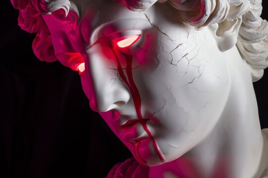 Neon Tears on Classical Sculpture with Glowing Eyes - Powered by Adobe