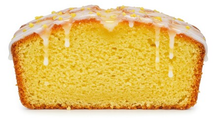 cornmeal pound cake slice with citrus glaze isolated on white background perfect for dessert or bakery themes