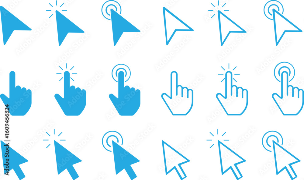 Fototapete Computer Cursors Mouse Click Pointer Icon Set and Computer Computer Mouse, Arrow Symbol, Icon Symbol, Computer Graphic, E-commerce Cursor icon click Outline and Solid Styles Easily editable Eps 10
