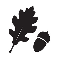 Elegant oak leaf and acorn silhouette icon design