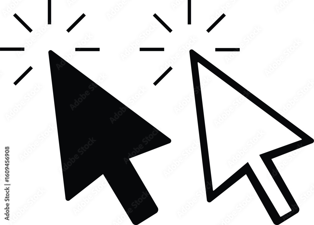 Fototapete Computer Cursors Mouse Click Pointer Icon Set and Computer Computer Mouse, Arrow Symbol, Icon Symbol, Computer Graphic, E-commerce Cursor icon click Outline and Solid Styles Easily editable Eps 10