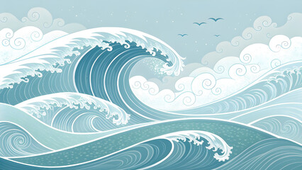 Mesmerizing Ocean Wave Abstract with Tranquil Blue and White Flow