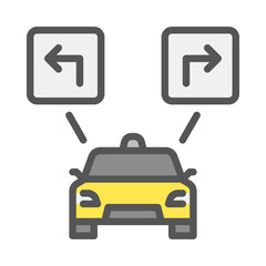 robot taxi decision filled outline icon. AI decision color line illustration.