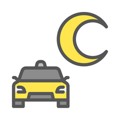 night driving filled outline icon. driving color line illustration.